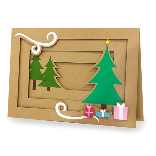 5 x 7 Christmas Tree and Presents Shadow Box Card - Digital download