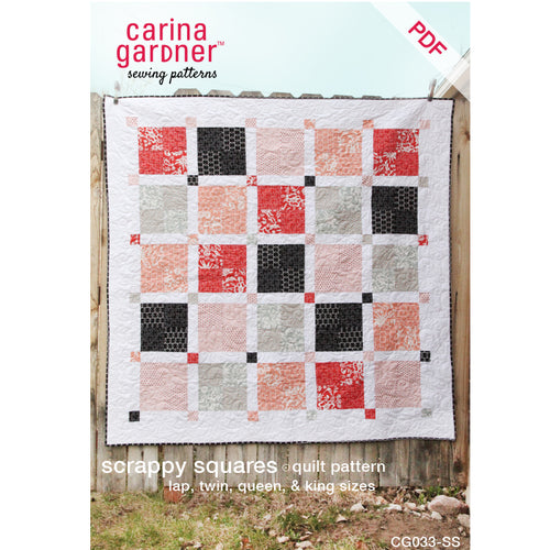 Scrappy Squares Quilt Sewing Pattern PDF - Sizes Lap, Twin, Queen, King - Digital Download