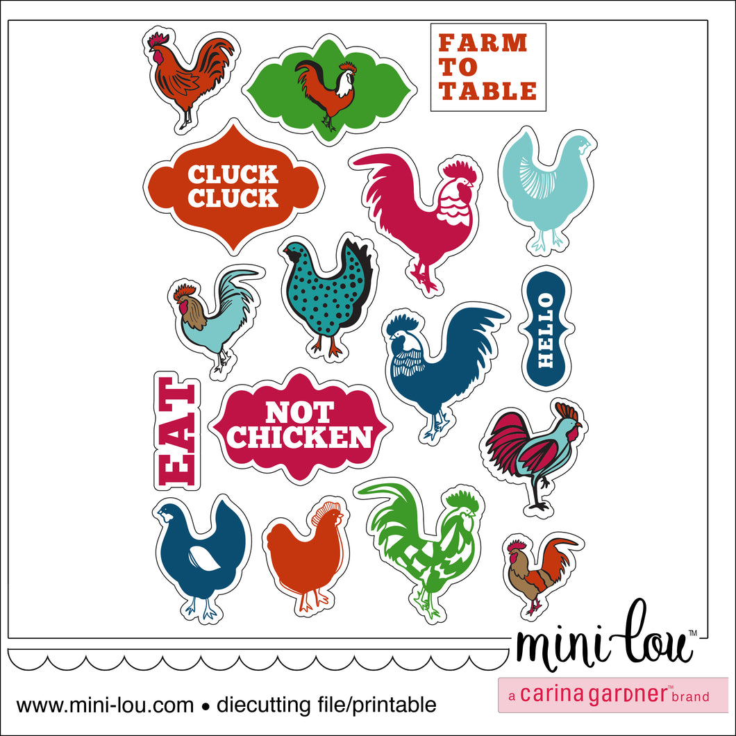 MiniLou Roosters and Chickens LOVE Stickers