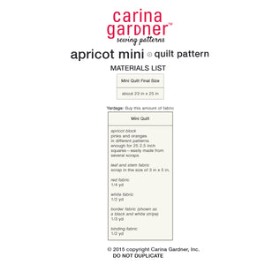 Apricot Mini Quilt Sewing Pattern PDF  - Digital Download