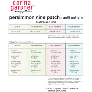 Persimmon Nine Patch Quilt Sewing Pattern PDF - Sizes Lap, Twin, Queen, King - Digital Download