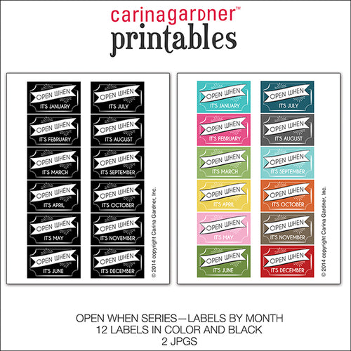 Open When Printable - Labels by Month - Digital Download
