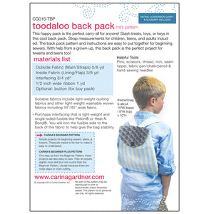 Toodaloo Back Pack Sewing Pattern PDF - Digital Download